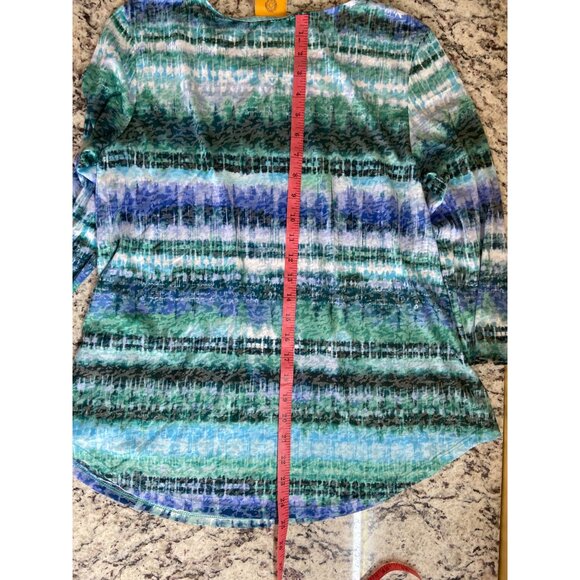 Ruby Rd. Womens Top Small Blue Green Abstract 3/4 Sleeve Scoop Neck Watercolor - Picture 9 of 10